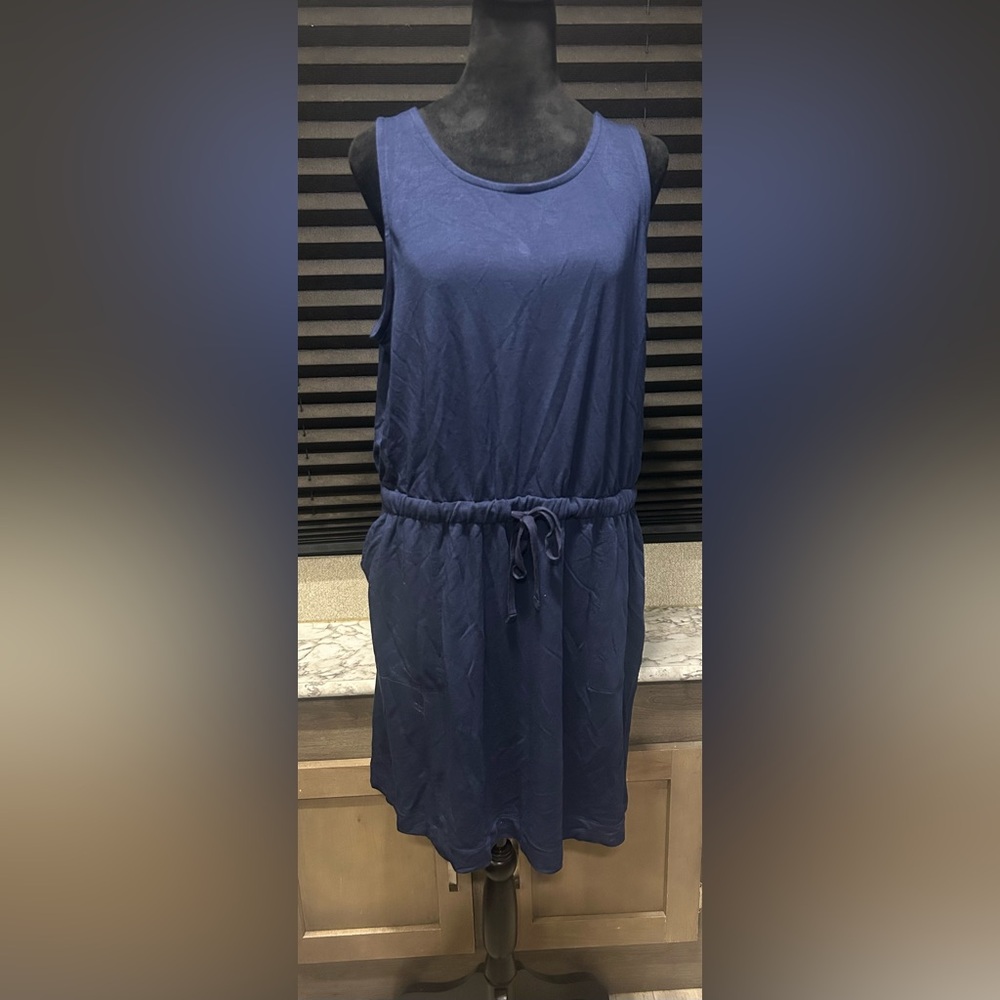 Lou & Grey Women’s Blue Sleeveless Tie Waist Open Cross Strap Back Dress Large